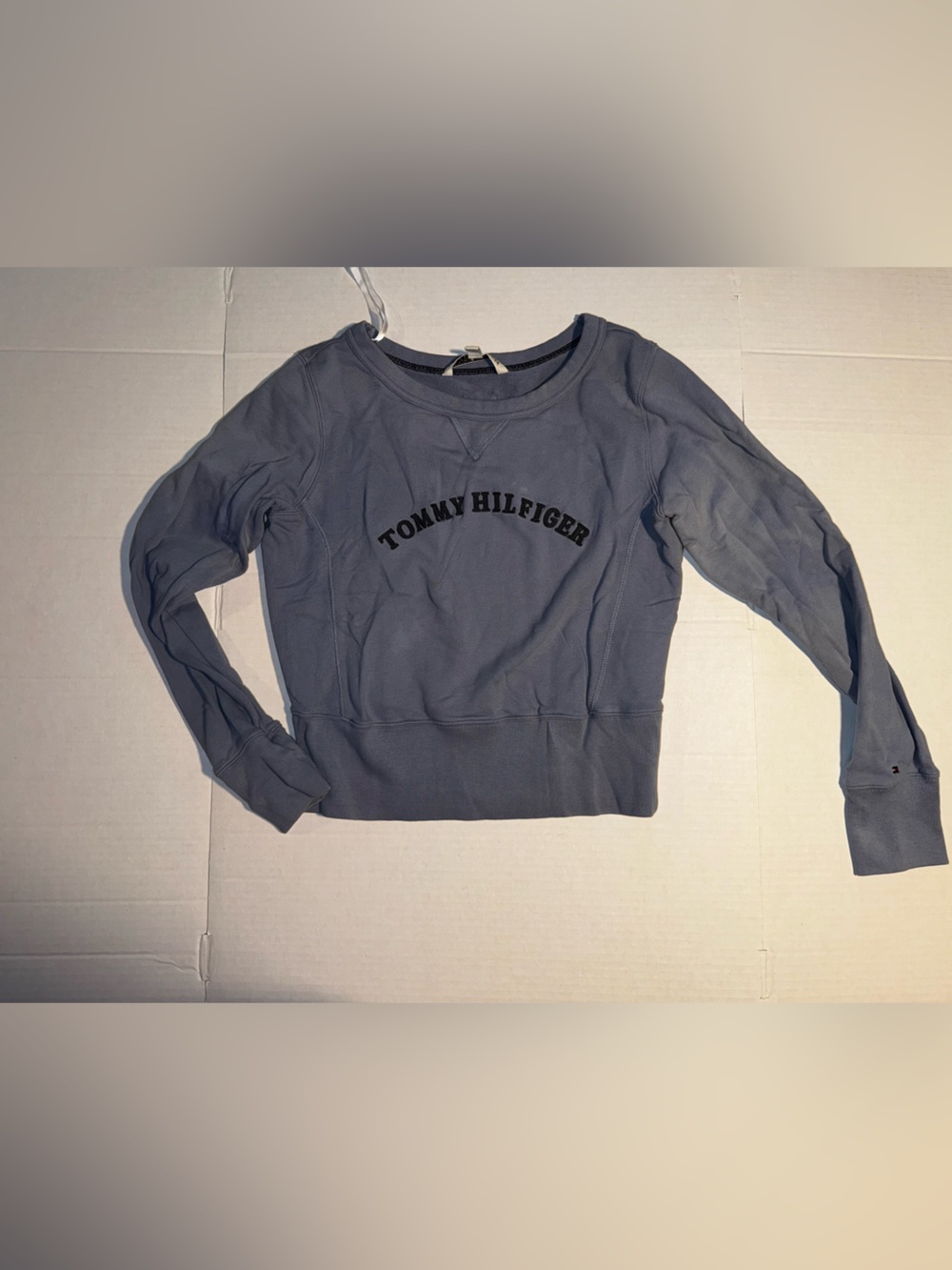 Tommy Hilfiger Charcoal Gray Logo Cropped Crewneck Sweatshirt